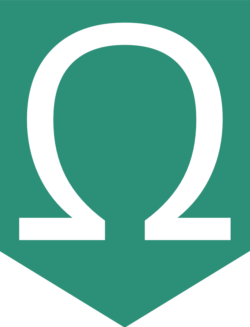 Minimallogo des digitalen Schulbuchs inf-schule.de. Omega als Symbol